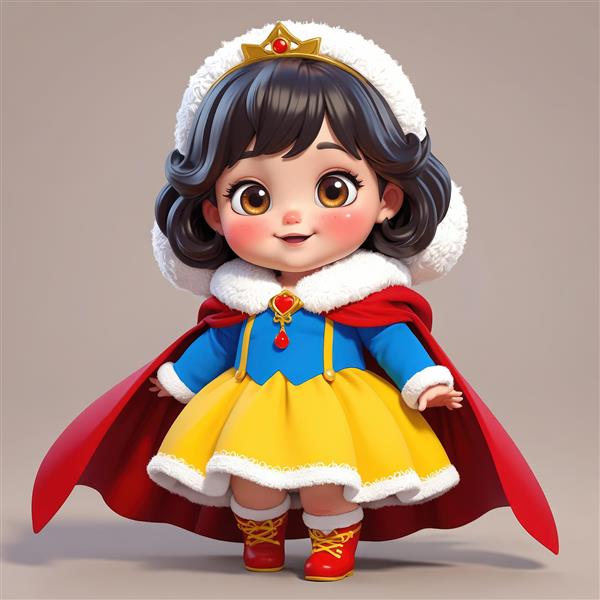 تصویر استوک عروسک سفید برفی با کلاه پشمی سفید و شنل قرمز بلند