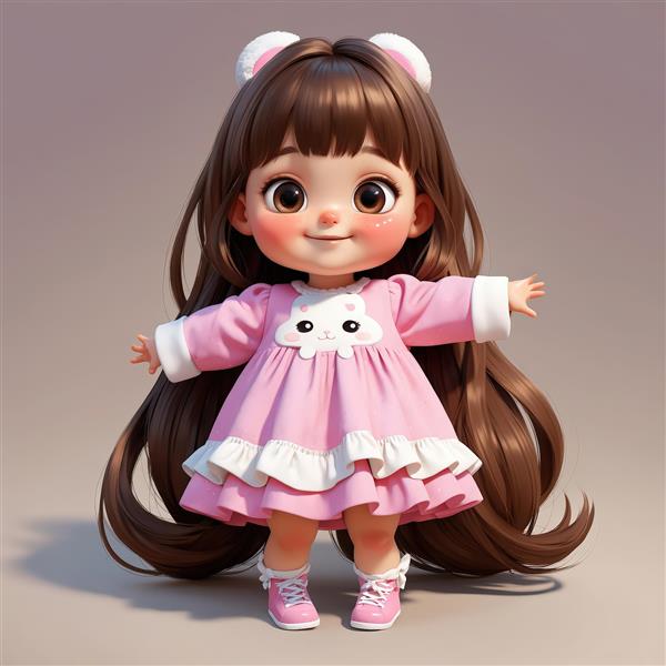 دانلود عکس استوک عروسک دختر با موهای بلند و لباس آستین بلند و خرگوشی