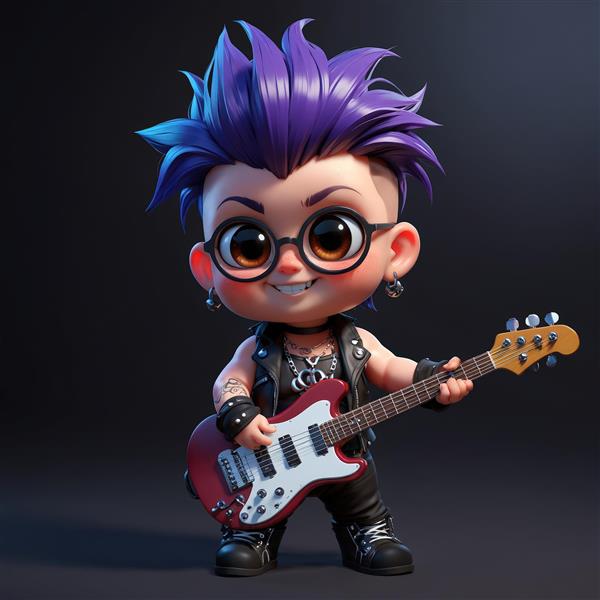 عروسک چیبی دختر با موی صورتی، گوش‌های خرسی مشکی و آویز ساعت، پس‌زمینه پینکی