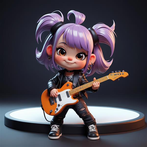 عروسک چیبی دختر با موی صورتی کوتاه، هدبند خرسی صورتی و لباس اسکلتی