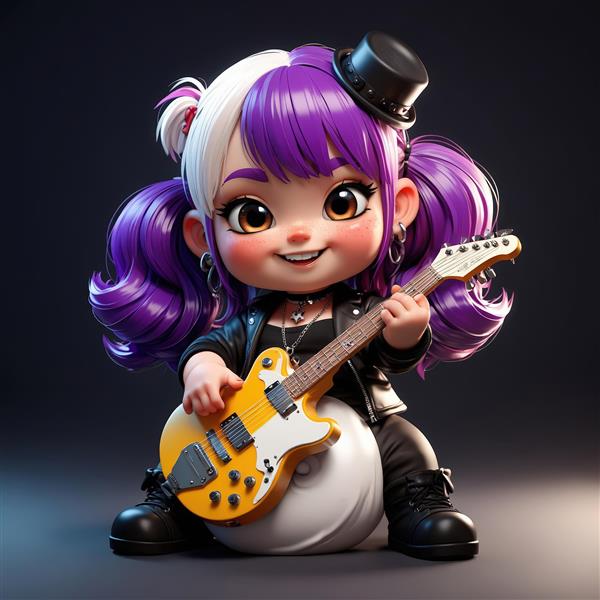 عروسک چیبی دختر بلوند با لباس چرم، زنجیر و زیورآلات اسکلتی، مناسب چاپ