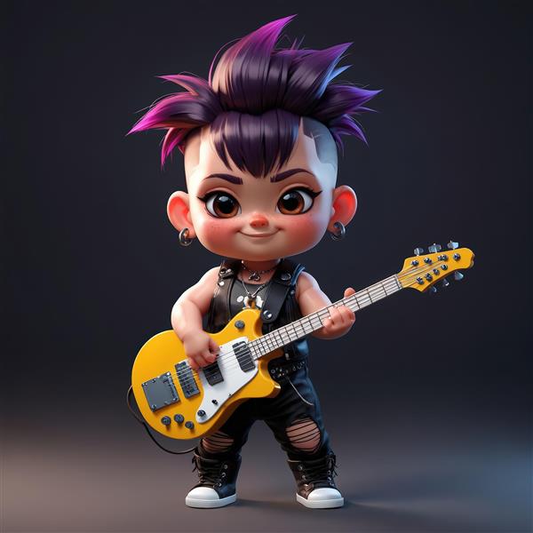 عروسک چیبی دختر بلوند با کلاه بالا و تیشرت اسکلت، استایل راک گوتیک