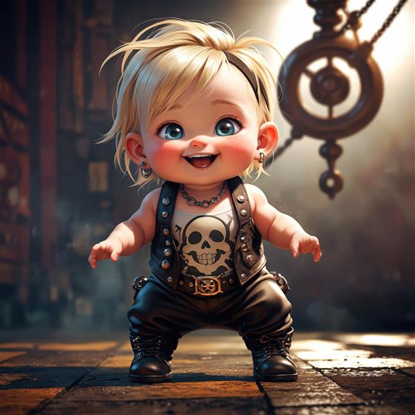 کارکتر بچه با جلیقه چرم