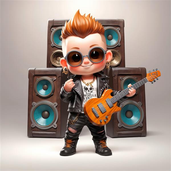 کاراکتر کودک پانک با موی سفید و کت چرمی، طرح پرتره و استایل گوتیک راک