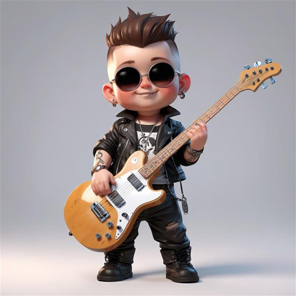 نوازنده گیتار الکتریک مشکی با موی قهوه‌ای در صحنه کنسرت با اسپیکرهای روشن و نورپردازی