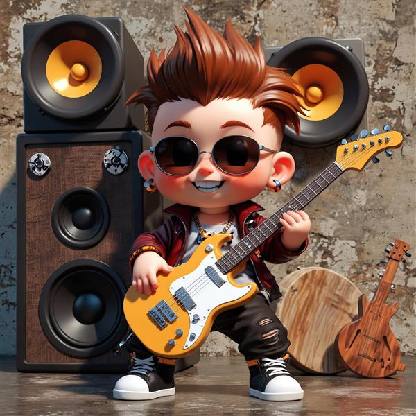 نوازنده گیتار الکتریک سفید با موی قهوه‌ای، در پس‌زمینه روشن و مینیمال استودیویی