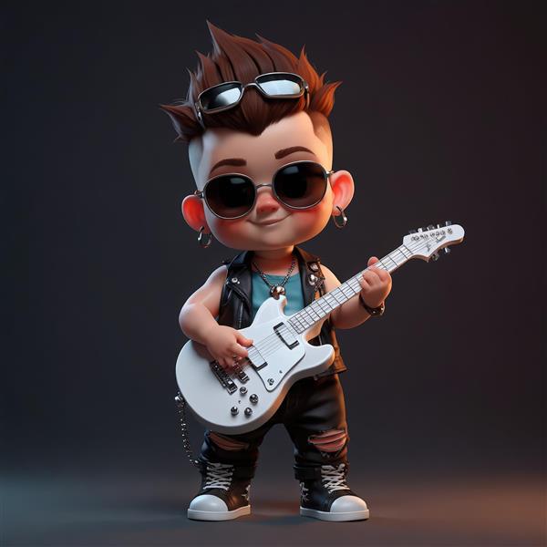 نوازنده گیتار الکتریک سفید با موی قهوه‌ای، عینک آفتابی و استایل خاص در صحنه موسیقی