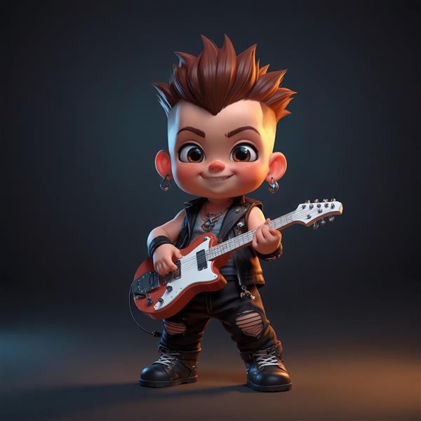 کاراکتر کودک پانک مو بلوند در مقابل اسپیکر بزرگ چوبی، با شکم برهنه و استایل هیپ‌هاپ راک