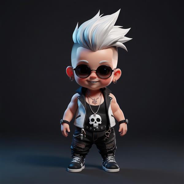 کاراکتر کارتونی پانک با موی سفید و جلیقه سفید، طرح لباس‌های تابستانی و استایل پانک گوتیک