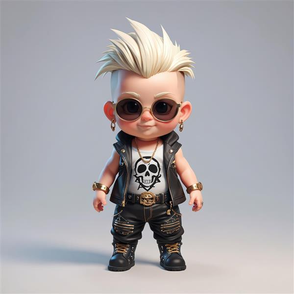 کاراکتر کارتونی پانک با موهای بلوند و عینک گرد، تصویر استوک با پس‌زمینه ساده