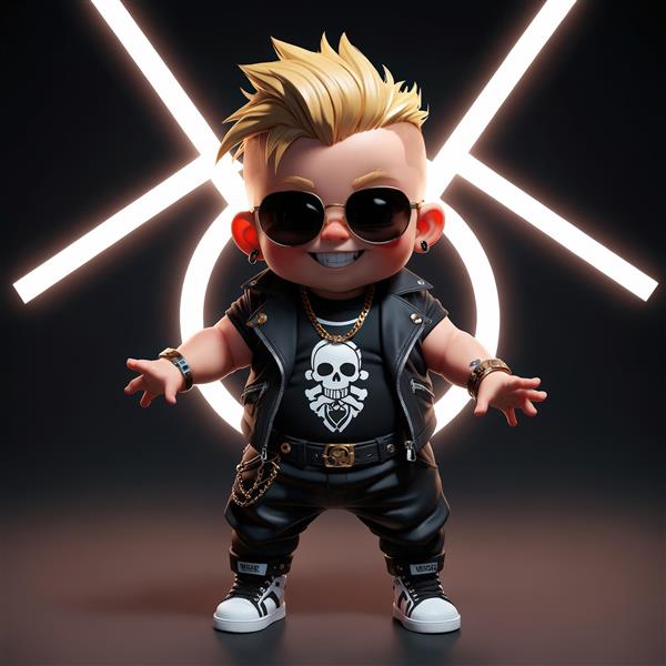 عکس فانتزی شخصیت پانک با موی بلوند و نور نئون ضربدری، طرح دکوراتیو مدرن