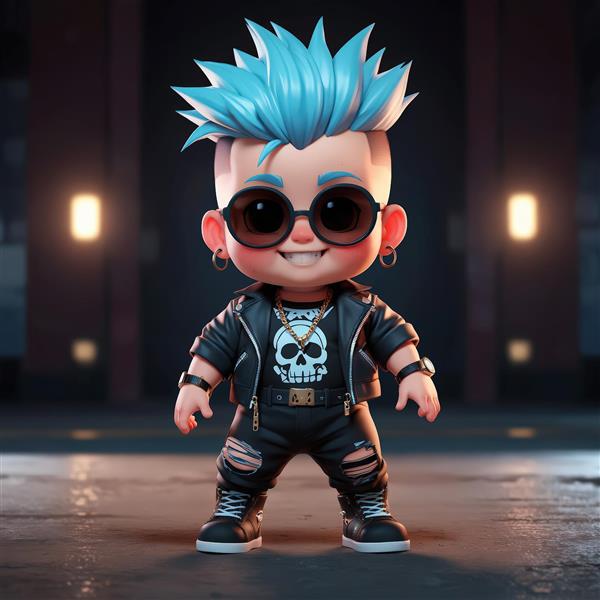 عکس اورجینال شخصیت کیوت راکر با لبخند و استایل چرمی، طرح فانتزی دکوراسیون پسرانه