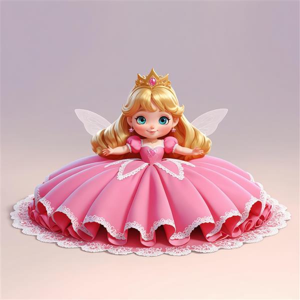 عکس سه بعدی عروسک پرنسس فرشته با دامن چین‌دار حجیم، مناسب تم تولد و دکور