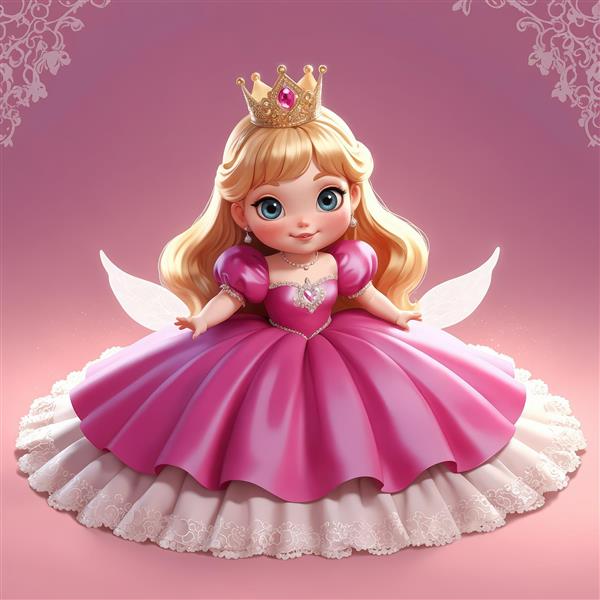 تصویر باکیفیت عروسک شاهزاده خانم پرنده با تاج طلایی و بال‌های کوچک، طرح استودیویی