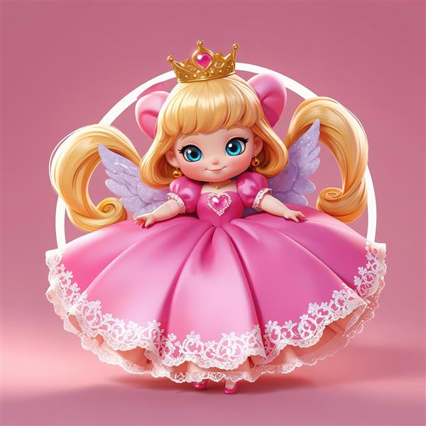 عروسک پرنسس فرشته با بال‌های کوچک و گوشواره، طرح فانتزی با پس‌زمینه دایره‌ای