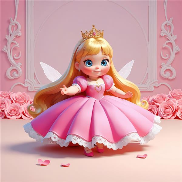 تصویر پرنسس فرشته با بال و دسته‌ی رزهای صورتی، مناسب پوستر دیواری فانتزی