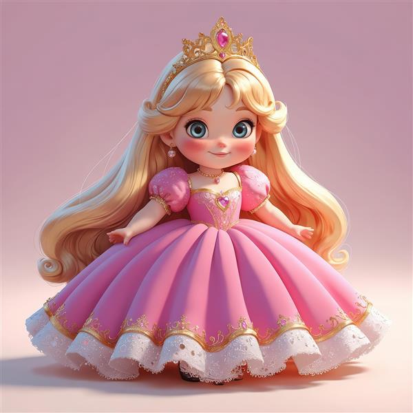 تصویر اورجینال عروسک پرنسس بلوند با حاشیه طلایی لباس، مناسب چاپ تابلو لوکس