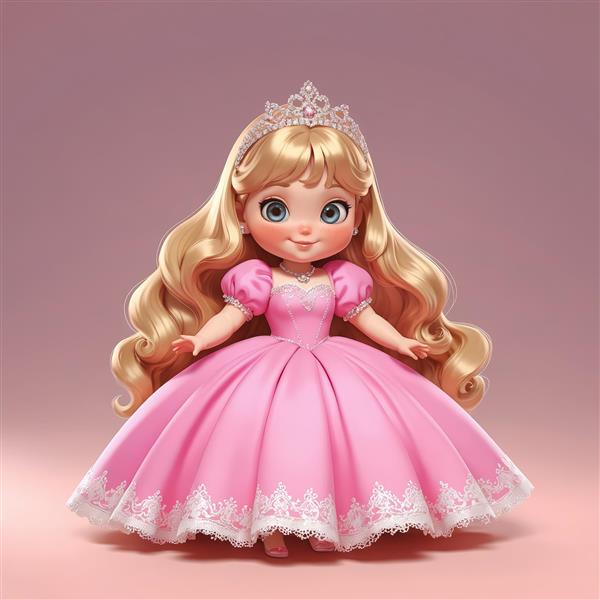 عکس پرنسس زیبا با لباس مجلسی صورتی و تاج برای چاپ باکیفیت