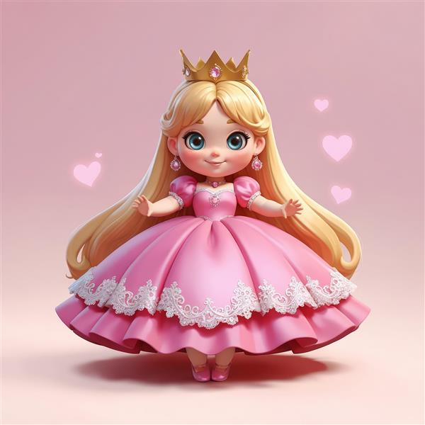 عکس فانتزی پرنسس ایستاده با قلب‌های صورتی برای پوستر اتاق دخترانه