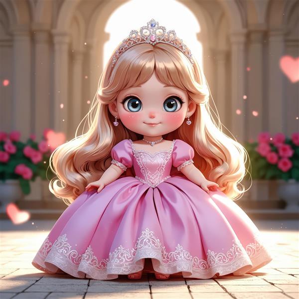 دانلود عکس پرنسس زیبا در قصر با لباس مجلسی صورتی برای تابلو