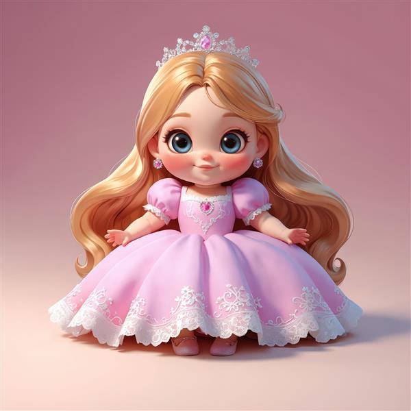 عکس عروسک پرنسس زیبا با لباس توری صورتی روشن برای چاپ پوستر