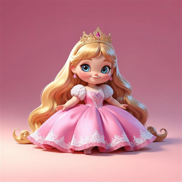 عکس باکیفیت پرنسس عروسکی بامزه با تاج طلایی برای پوستر اتاق کودک
