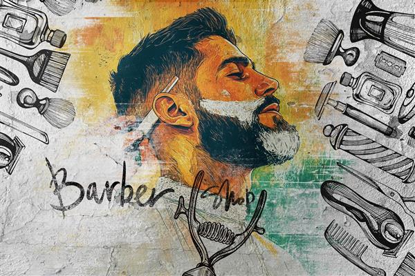 پوستر آرایشگاه مردانه با طرح اصلاح و ریش‌تراشی کلاسیک