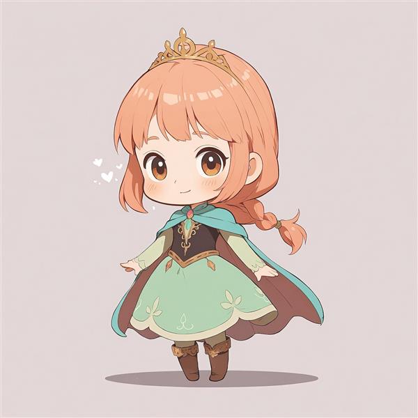 انیمیشن فروزن: پرنسس آنا با شنل آبی و لباس سنتی، تصویرسازی وکتور چیبی، طرح کارتونی شاد