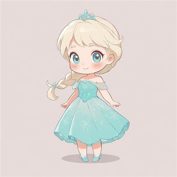 انیمیشن فروزن: ملکه السا با موی بافته شده کناری، تصویرسازی وکتور چیبی، طرح کارتونی شاد