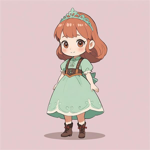 انیمیشن فروزن: پرنسس آنا با موهای کوتاه و تاج، وکتور چیبی تمام‌قد، تصویرسازی کارتونی