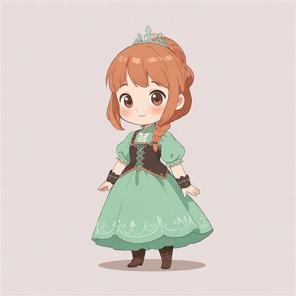 انیمیشن فروزن: پرنسس آنا با مدل موی بافته شده، وکتور چیبی تمام‌قد، تصویرسازی کارتونی شیک