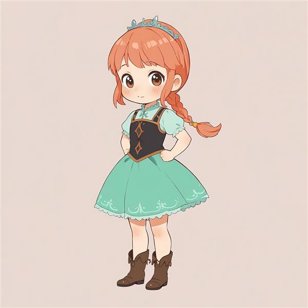 انیمیشن فروزن: پرنسس آنا با لباس آبی فیروزه‌ای، وکتور چیبی تمام‌قد، تصویرسازی کارتونی