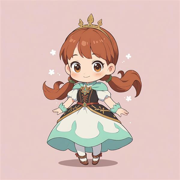 انیمیشن فروزن: پرنسس آنا تنها با لباس سلطنتی، وکتور تمام قد، طراحی چیبی با پس‌زمینه صورتی پاستلی