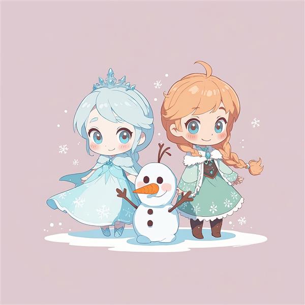 انیمیشن فروزن: السا و آنا با اولاف، وکتور بامزه، طراحی چیبی با تم پاستلی و صورتی