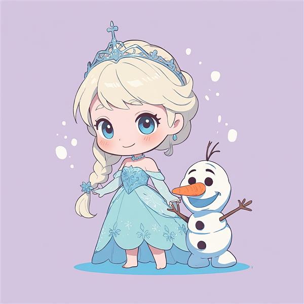 انیمیشن فروزن: السا و اولاف، وکتور بامزه و کارتونی با تم بنفش پاستلی، طراحی چیبی