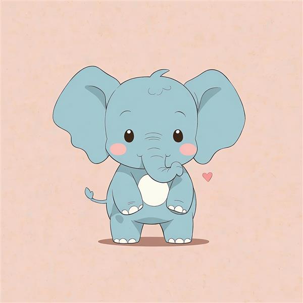 فیل کارتونی دامبو با لکه سفید روی شکم و قلب کوچک، پس‌زمینه صورتی ملایم، طرح کیوت وکتور برای اتاق نوزاد