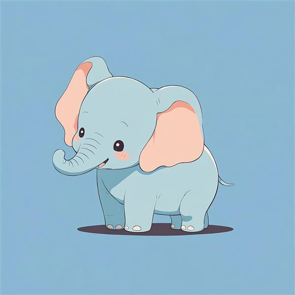 فیل آبی کارتونی دامبو، طرح خندان با کج کردن سر، پس‌زمینه آبی روشن، وکتور تمام‌قد مناسب چاپ عریض