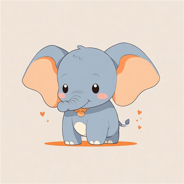 فیل آبی کیوت با چندین قلب در اطراف، طرح انیمیشنی دامبو، پس‌زمینه کرم ملایم، وکتور عاشقانه کودکانه