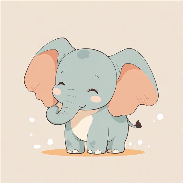 فیل انیمیشنی خندان با خرطوم بالا، طرح کیوت دامبو، پس‌زمینه کرم با دانه‌های سفید، وکتور باکیفیت برای دکوراتیو