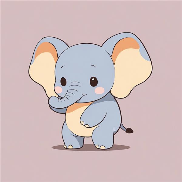 فیل کیوت و شیطون در ژست بازی، شخصیت کارتونی دامبو با شکم برجسته، پس‌زمینه صورتی پاستلی، مناسب چاپ عریض