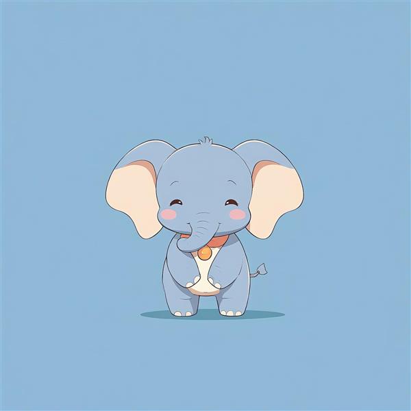فیل کارتونی شاد و خندان، شخصیت دامبو با قلاده نارنجی/قرمز، پس‌زمینه آبی روشن، طرح وکتور با کیفیت بالا