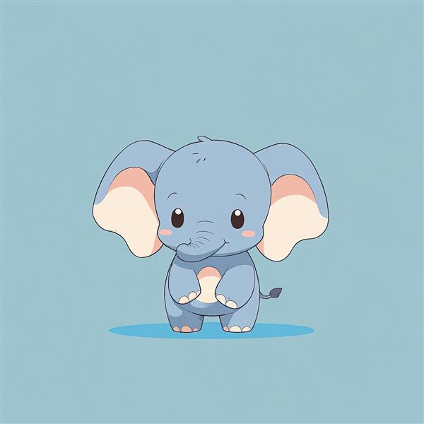 فیل کارتونی دامبو بامزه با پاهای جمع‌شده و لبخند ملایم، پس‌زمینه آبی پاستلی، طرح وکتور برای تابلو اتاق کودک