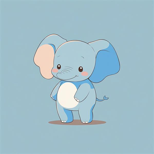 فیل کارتونی آبی با گوش‌های بزرگ و صورتی، طرح کیوت وکتور شخصیت دامبو، پس‌زمینه آبی پاستلی یکدست