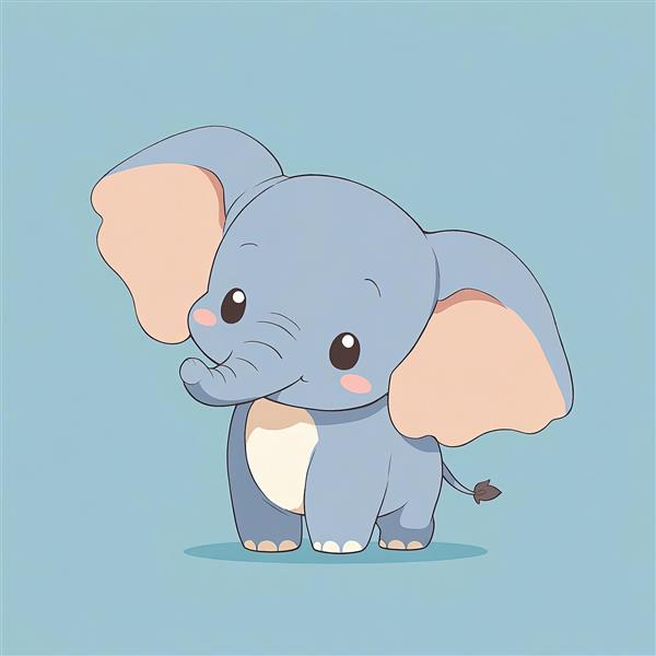 طرح گرافیکی فیل آبی کیوت با نگاه پرسشگر، شخصیت دامبو، پس‌زمینه آبی پاستلی، وکتور برای تابلو و چاپ عریض