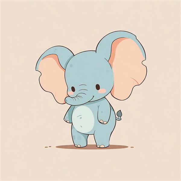 تصویر کارتونی فیل آبی دامبو با لبخند آرام، طرح وکتور بسیار کیوت برای چاپ و محصولات کودک، پس‌زمینه کرم