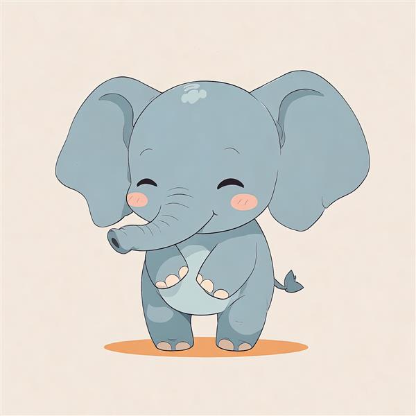 فیل کارتونی بامزه دامبو در حال خنده و خجالت با دست‌های جلو، طرح وکتور مناسب چاپ عریض، پس‌زمینه کرم ملایم