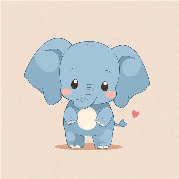 فیل آبی کارتونی دامبو با گوش‌های بزرگ، طرح کیوت وکتور با قلب، پس‌زمینه کرم برای تابلو و پوستر دکوراسیون