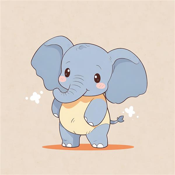 تصویر فیل دامبو، کاراکتر انیمیشنی کیوت، لباس زیر زرد نوزادی، پس‌زمینه رنگ کرم، وکتور با کیفیت بالا برای چاپ