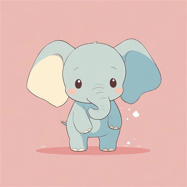 فیل کارتونی بامزه و کیوت دامبو، با خرطوم بالا و قطرات آب، پس‌زمینه صورتی، طرح دکوراتیو اتاق کودک