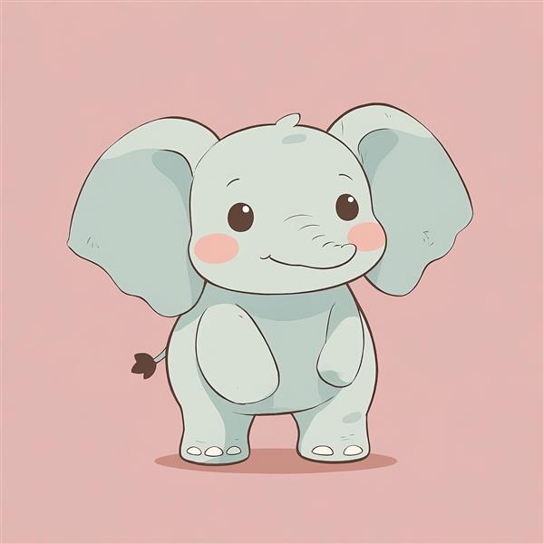 فیل کارتونی دامبو، طرح گرافیکی فیل کیوت با گونه‌های صورتی، پس‌زمینه صورتی ملایم، مناسب پوستر کودک